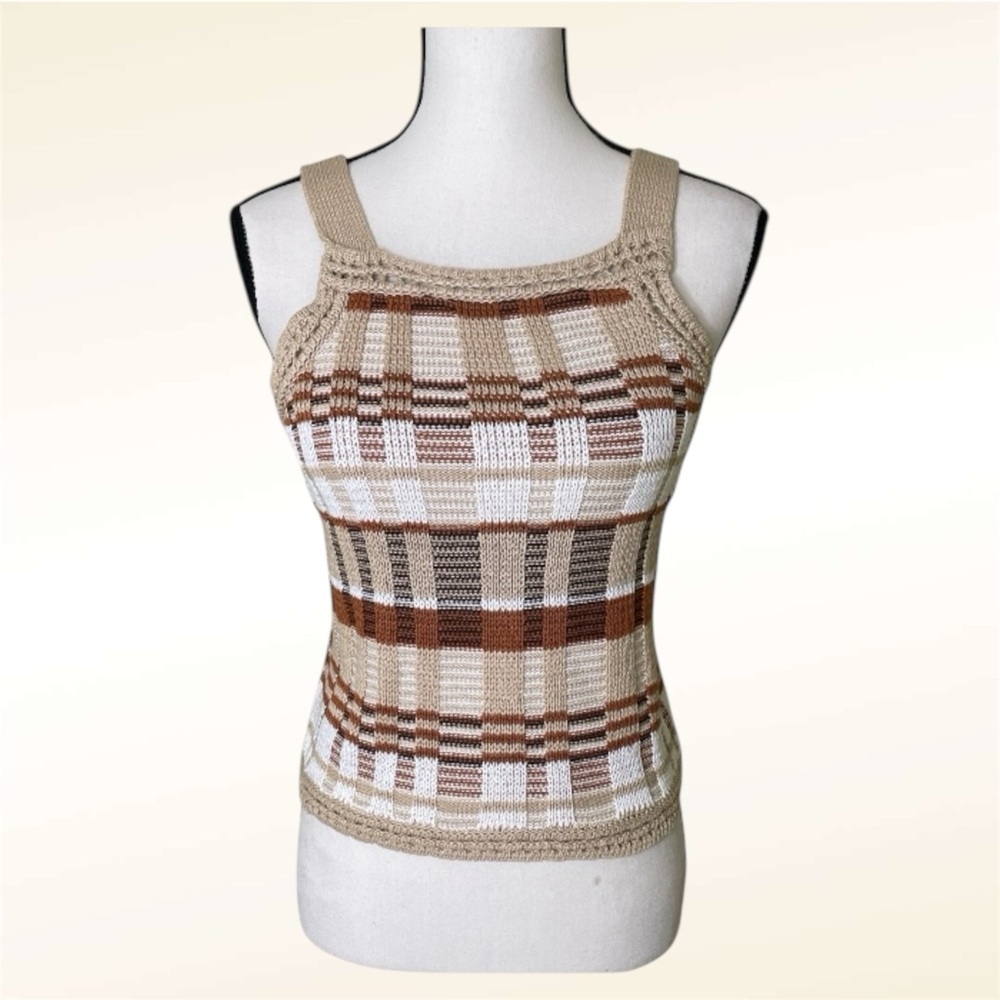 Banana Republic Neutral Plaid Knit Tank